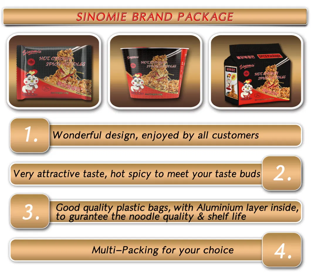 Sinomie Brand Factory Hot 2X Spicy Pepper Chicken Flavour OEM Korean Style Instant Bowl Ramen Noodles